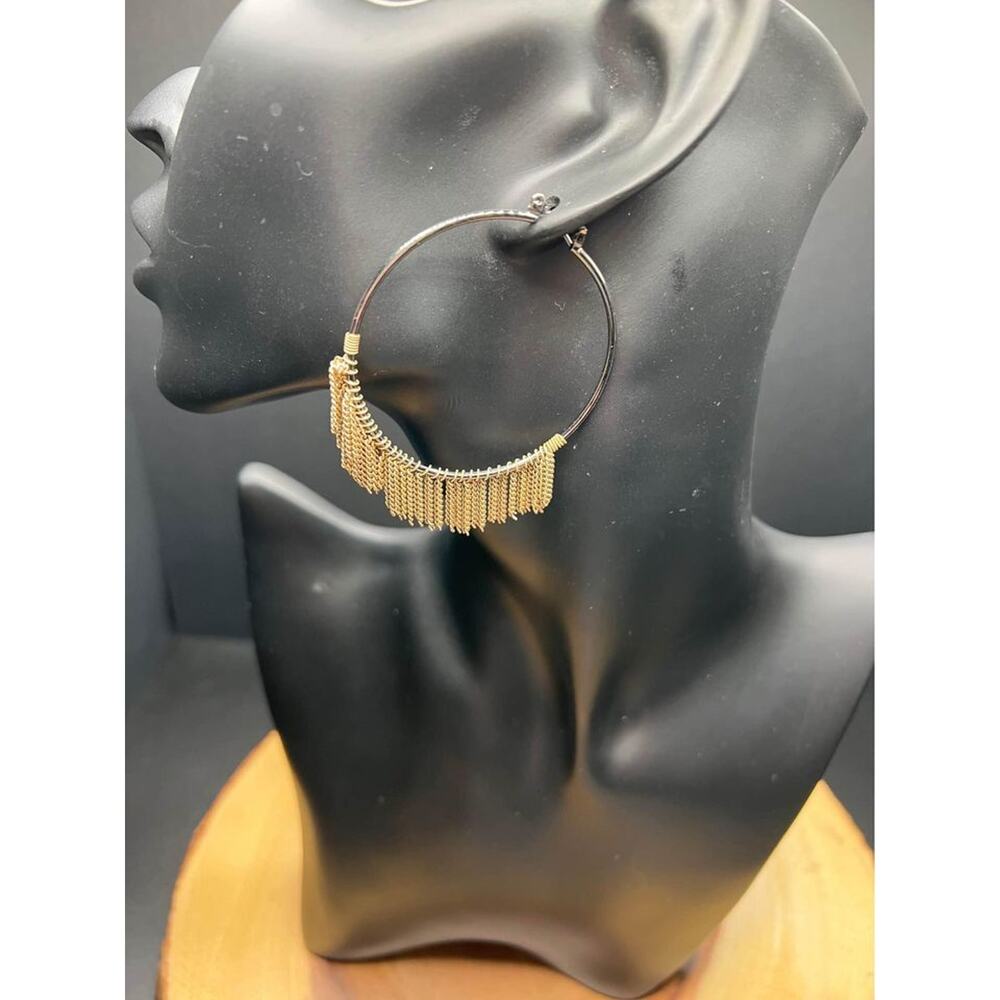 Silver and Gold Chain Dangle Hoops